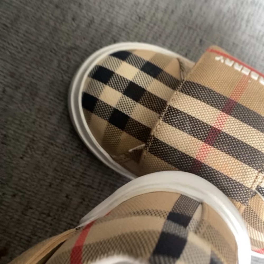 Burberry Tan and Black Sneakers with Iconic Check Pattern